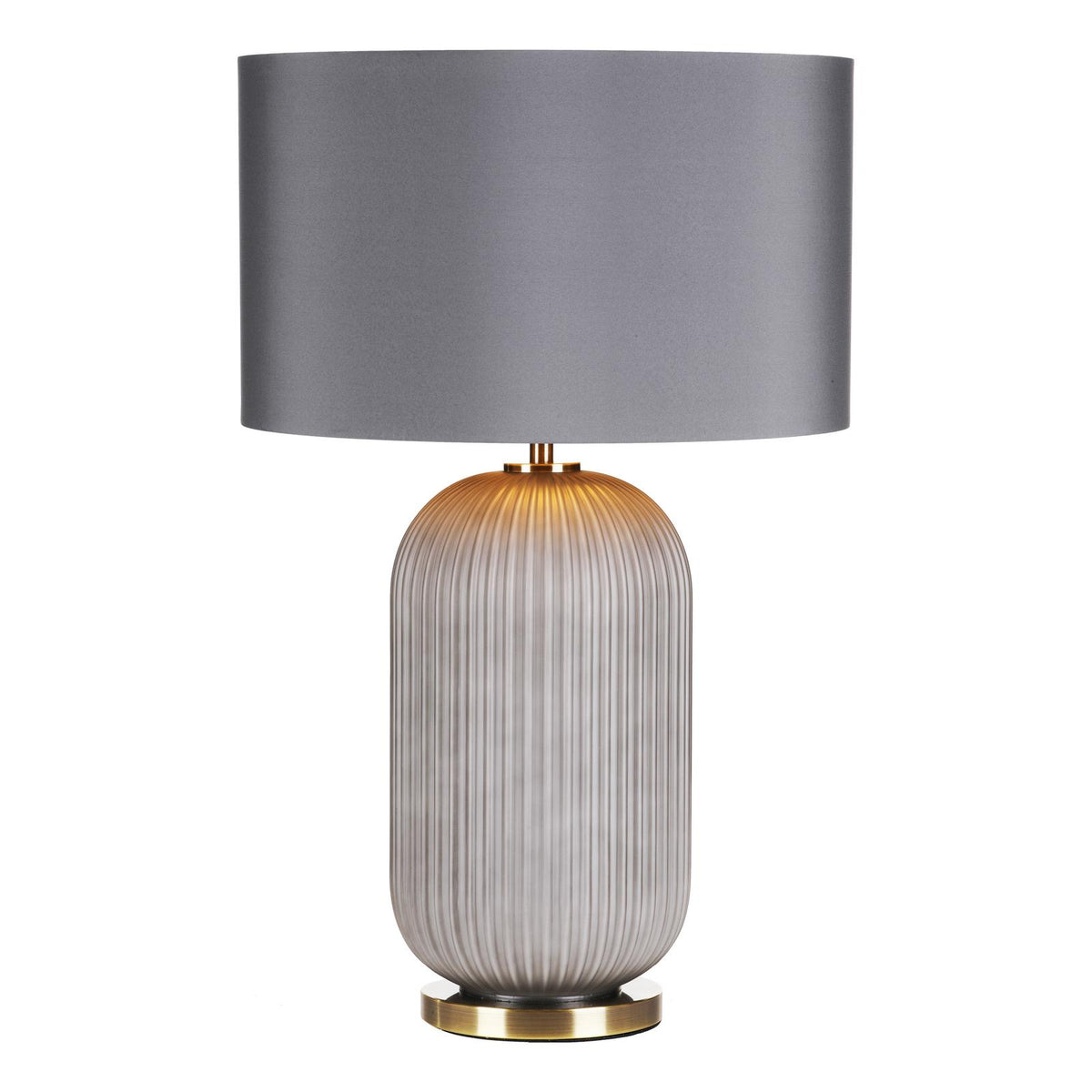 Helicon Table Lamp Grey Ribbed Glass and Antique Brass With Shade
