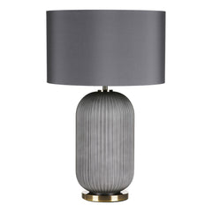 Helicon Table Lamp Grey Ribbed Glass and Antique Brass With Shade