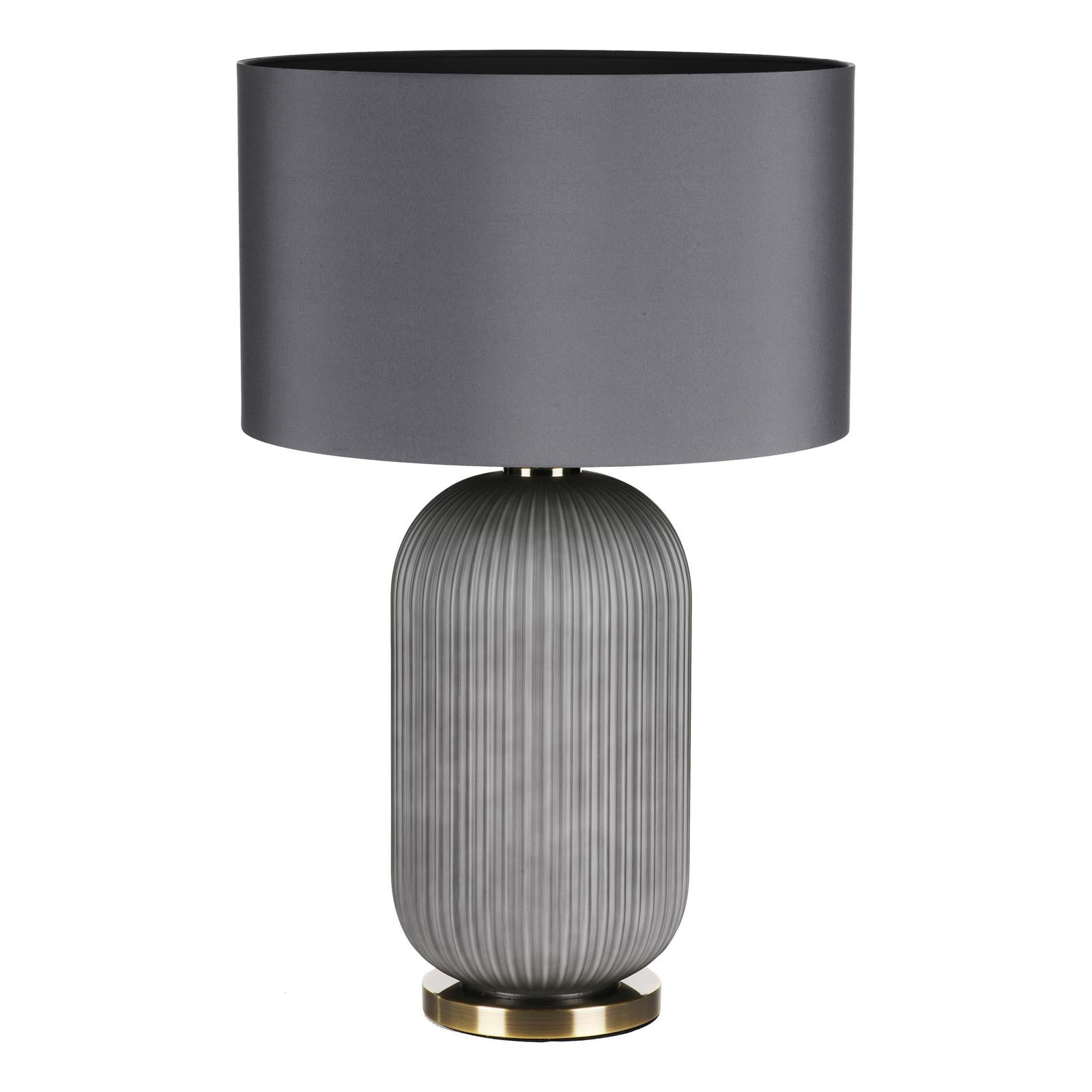 Helicon Table Lamp Grey Ribbed Glass and Antique Brass With Shade