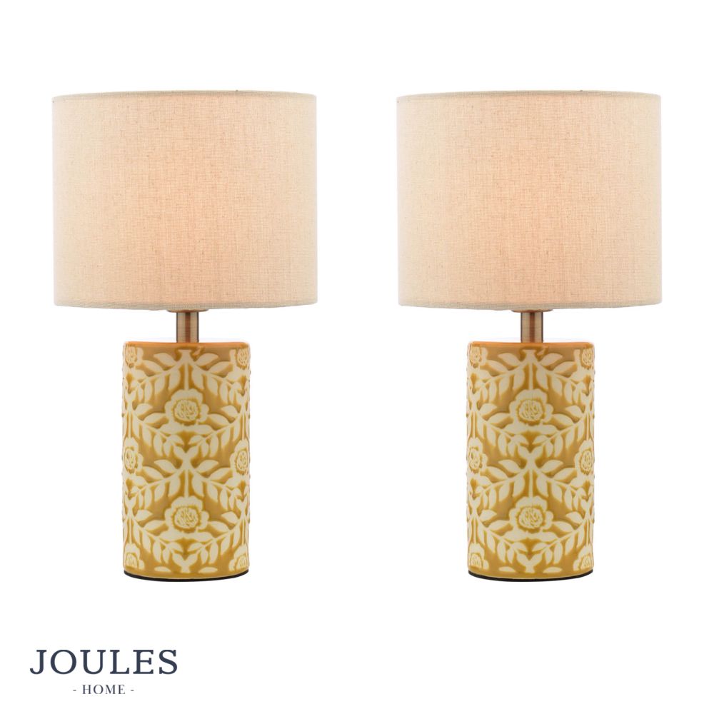 Joules Highclere Twin Pack Table Lamp Yellow Ceramic With Shade