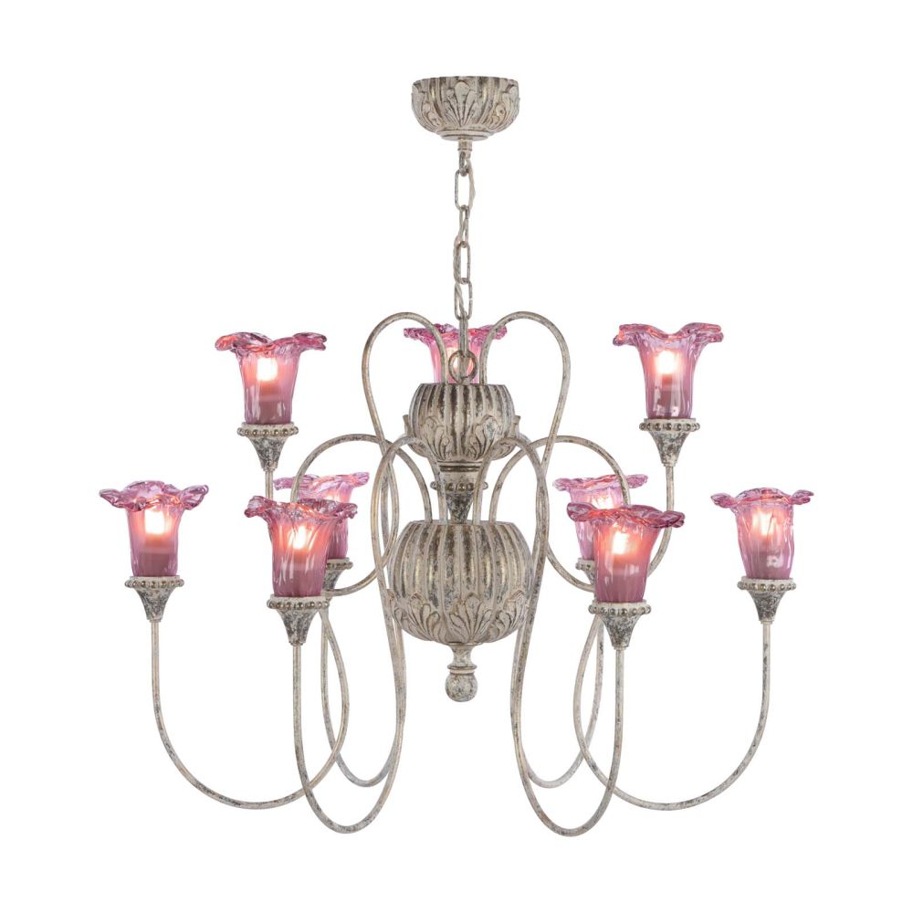 Honfleur 9 Light Chandelier Grey/Gold with Azalea Glass