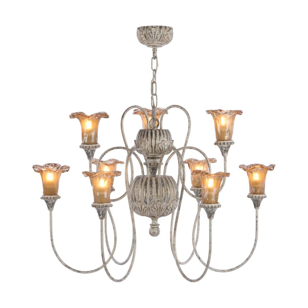 Honfleur 9 Light Chandelier Grey/Gold with Tobacco Glass
