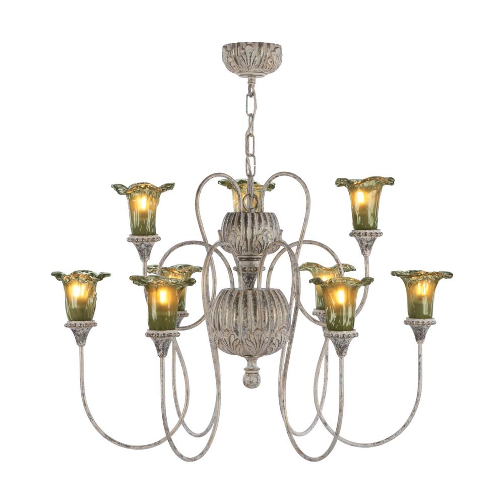 Honfleur 9 Light Chandelier Grey/Gold with Moss Glass