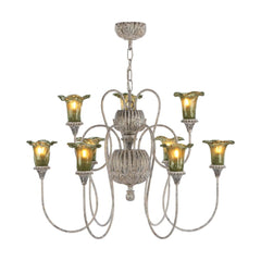 Honfleur 9 Light Chandelier Grey/Gold with Moss Glass