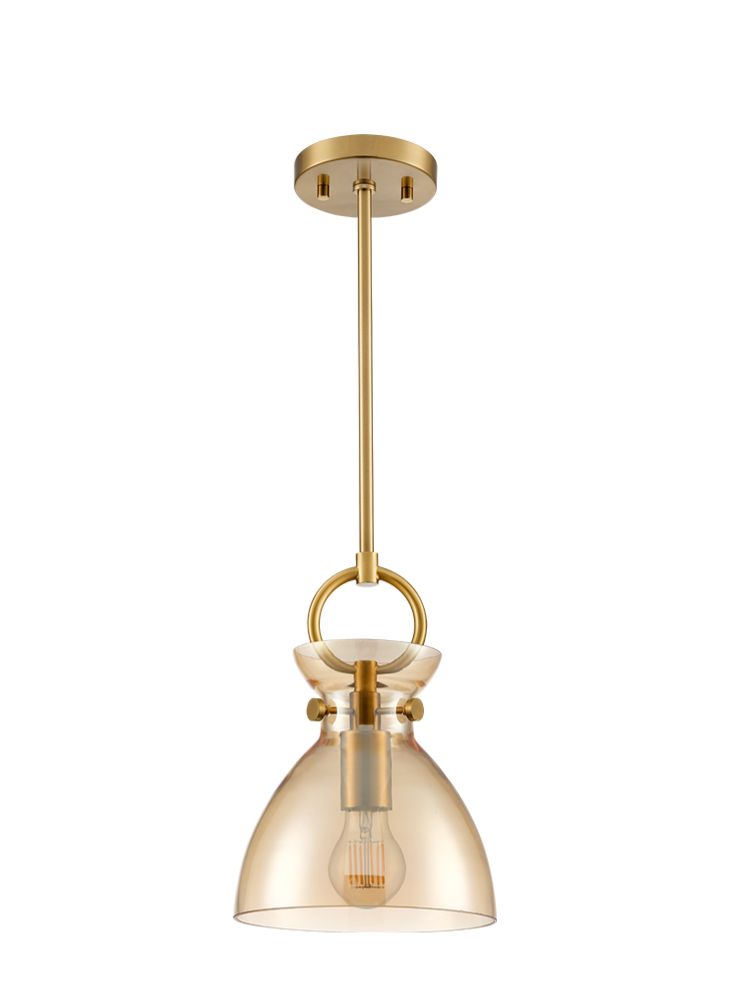 Horizon Pendant Brushed Brass With Amber Glass