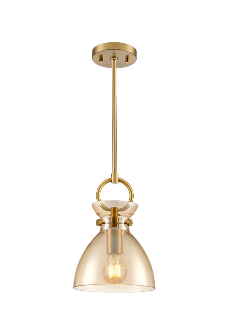 Horizon Pendant Brushed Brass With Amber Glass