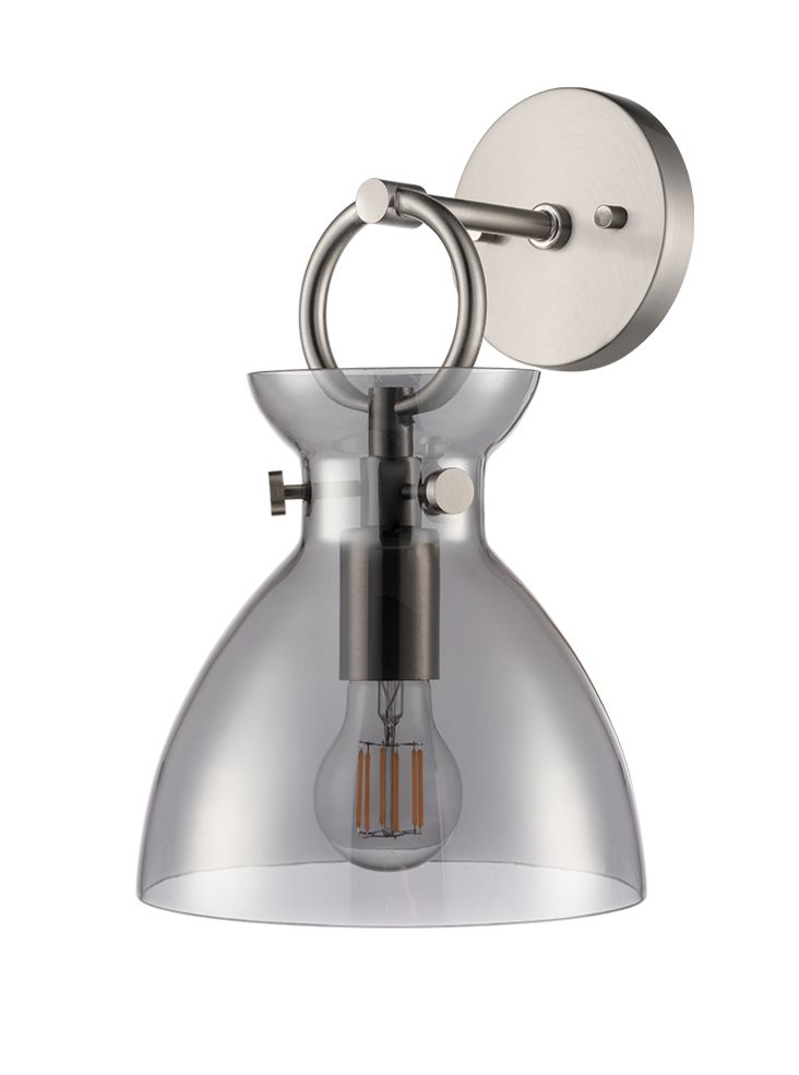 Horizon 1lt Wall Light Satin Nickel With Smoked Glass