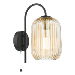 Idra Wall Light Matt Black and Champagne Ribbed Glass