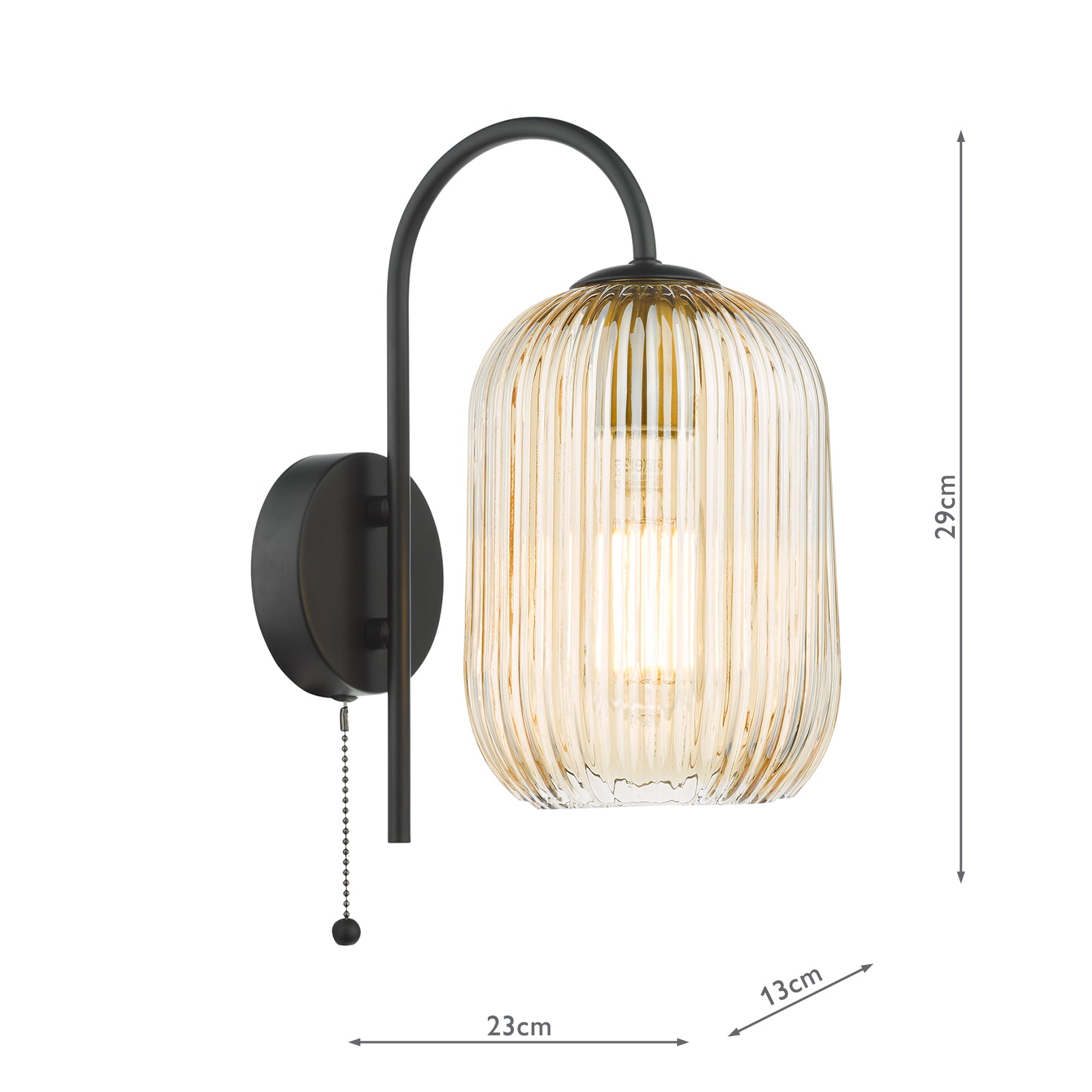 Idra Wall Light Matt Black and Champagne Ribbed Glass