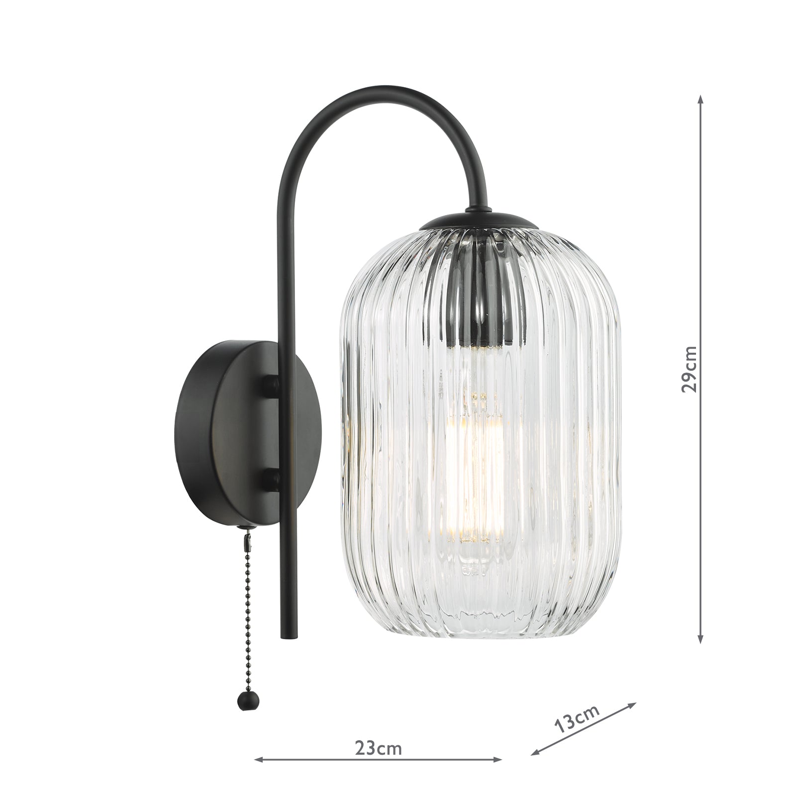 Idra Wall Light Matt Black and Ribbed Glass