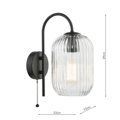 Idra Wall Light Matt Black and Ribbed Glass
