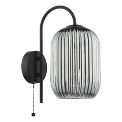 Idra Wall Light Matt Black and Smoked Ribbed Glass