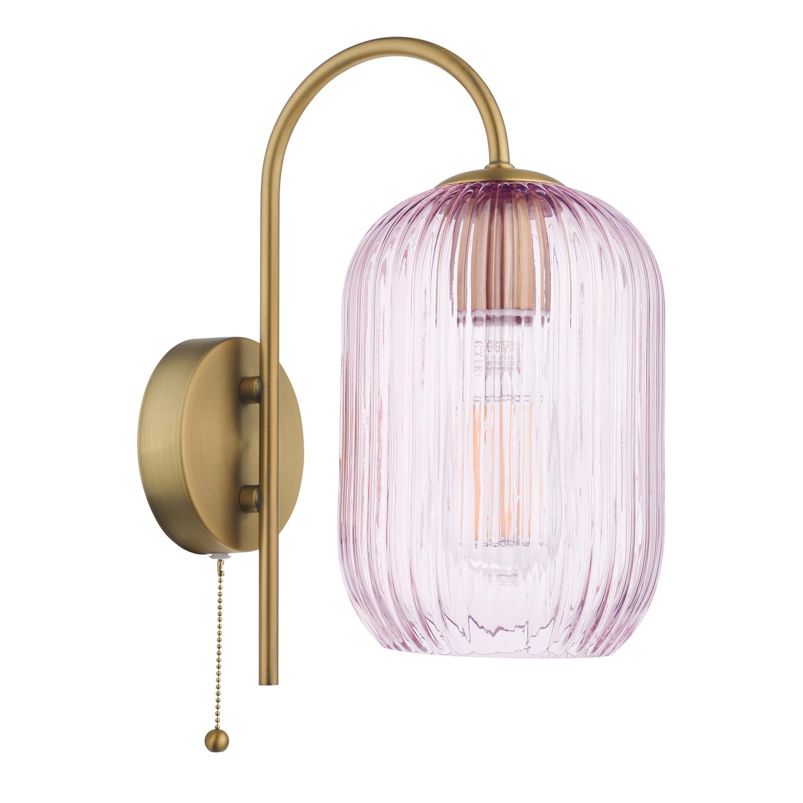Idra Wall Light Aged Bronze and Pink Ribbed Glass