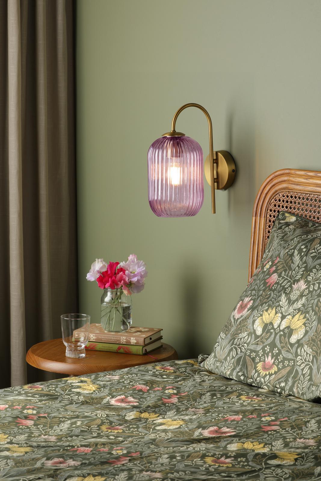 Idra Wall Light Aged Bronze and Pink Ribbed Glass