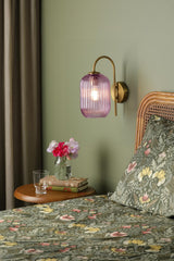 Idra Wall Light Aged Bronze and Pink Ribbed Glass