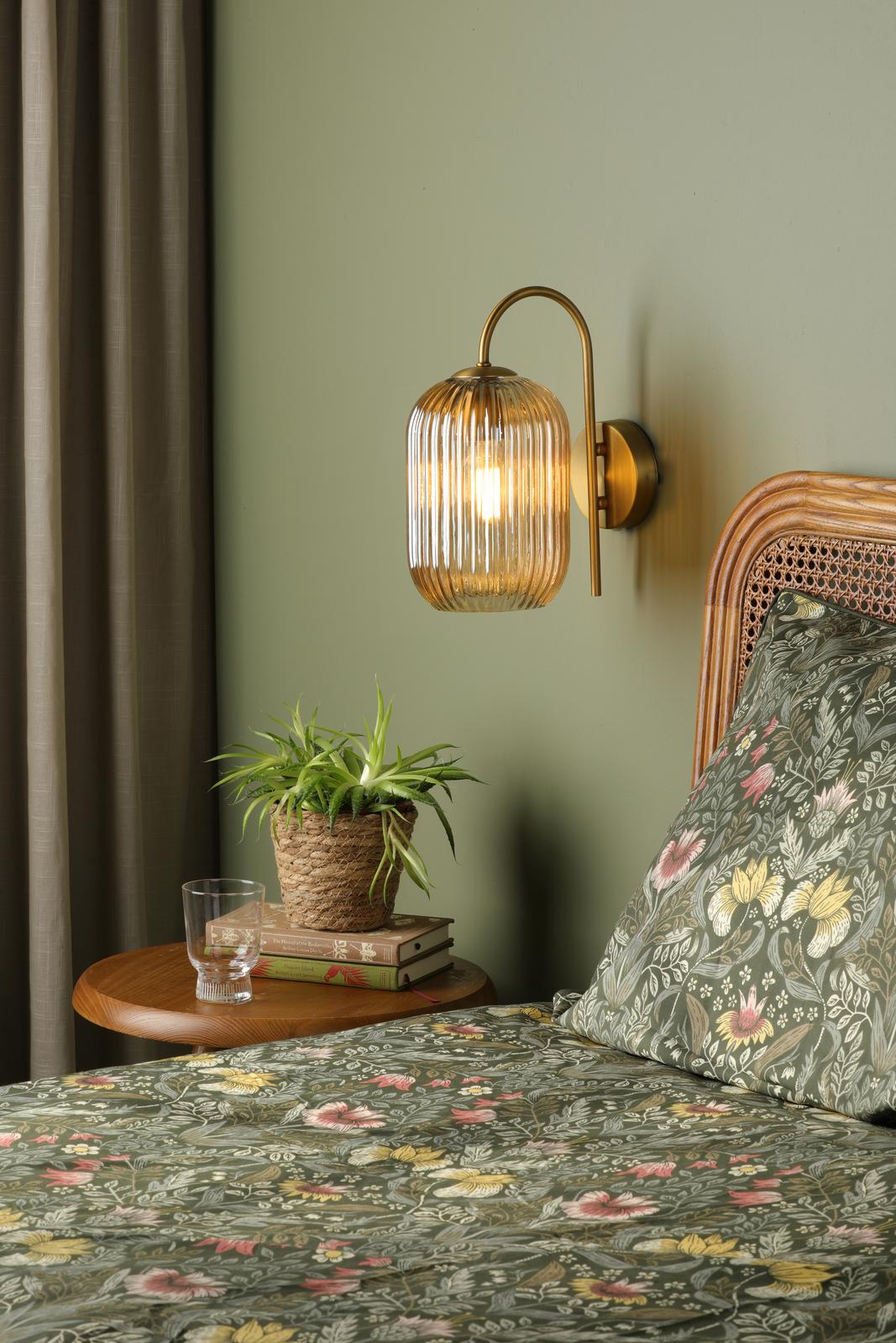 Idra Wall Light Aged Bronze and Champagne Ribbed Glass