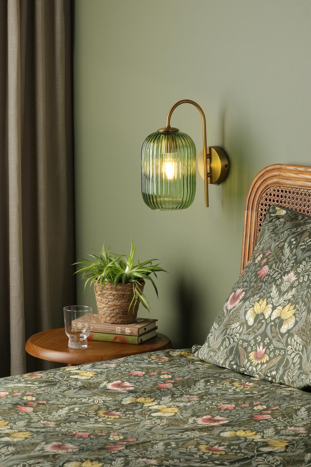 Idra Wall Light Aged Bronze and Green Ribbed Glass