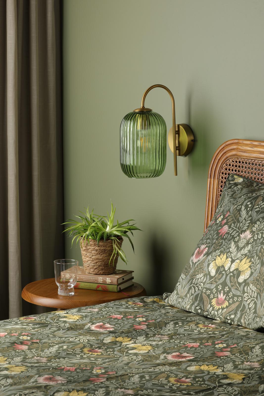 Idra Wall Light Aged Bronze and Green Ribbed Glass