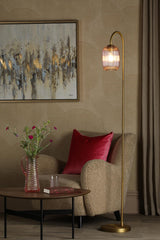 Idra Floor Lamp Aged Bronze and Pink Ribbed Glass