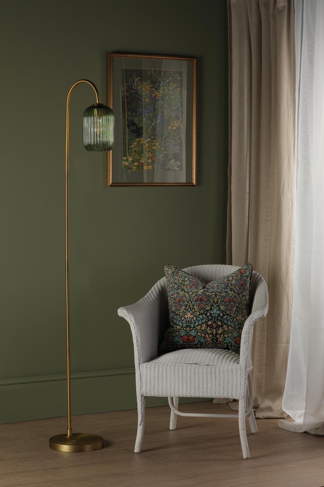 Idra Floor Lamp Aged Bronze and Green Ribbed Glass