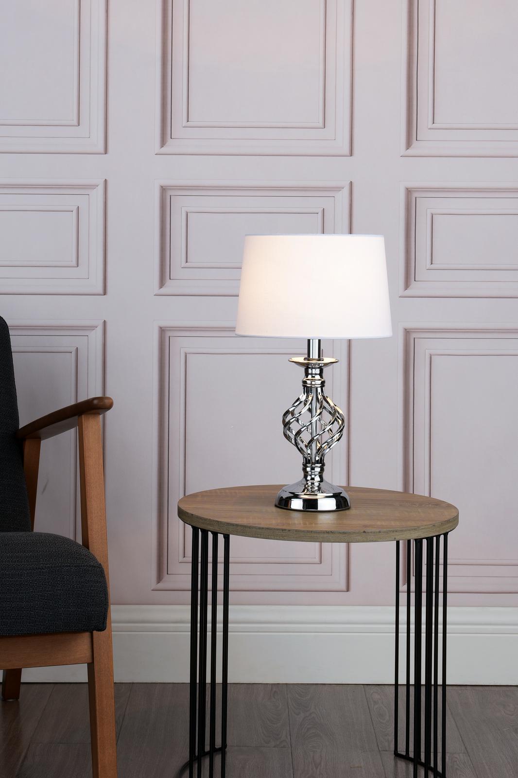 Iffley Touch Table Lamp Polished Chrome Twist Cage Base With Shade