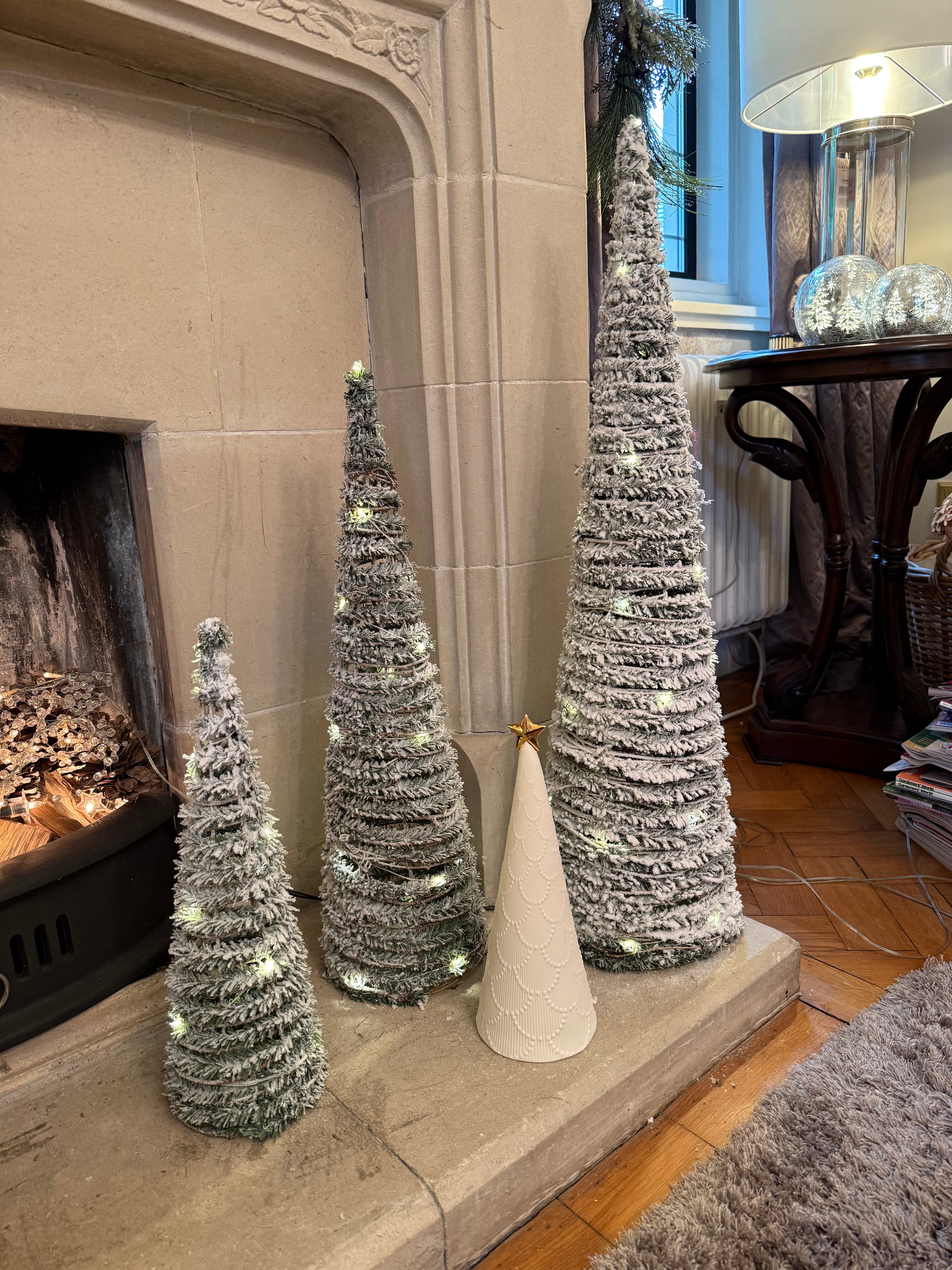 Laura Ashley Oversized Silver Wire Tree Set of 3 Pre Lit