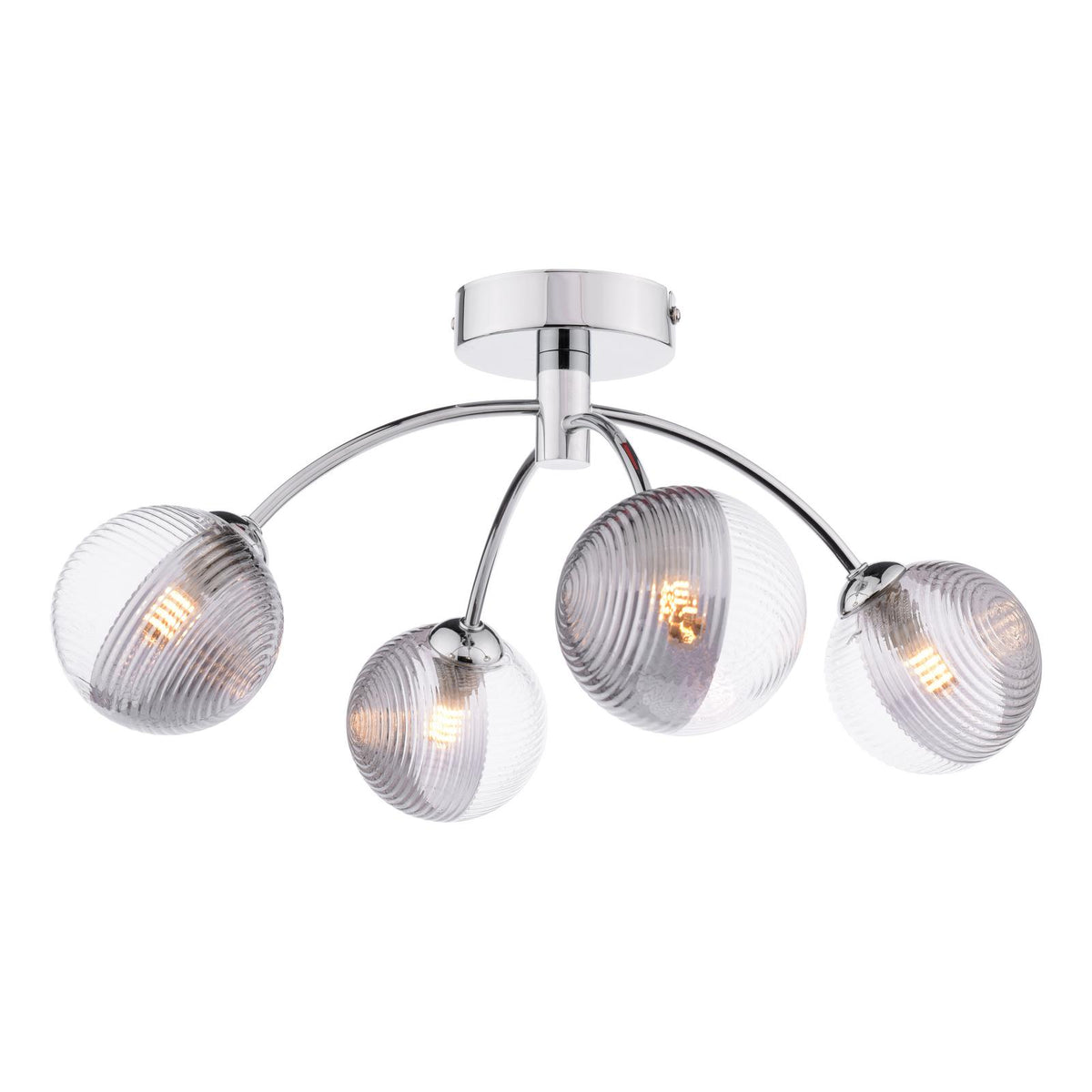 Izzy 4 Light Semi Flush Polished Chrome With Smoked/Clear Ribbed Glass