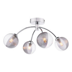 Izzy 4 Light Semi Flush Polished Chrome With Smoked/Clear Ribbed Glass