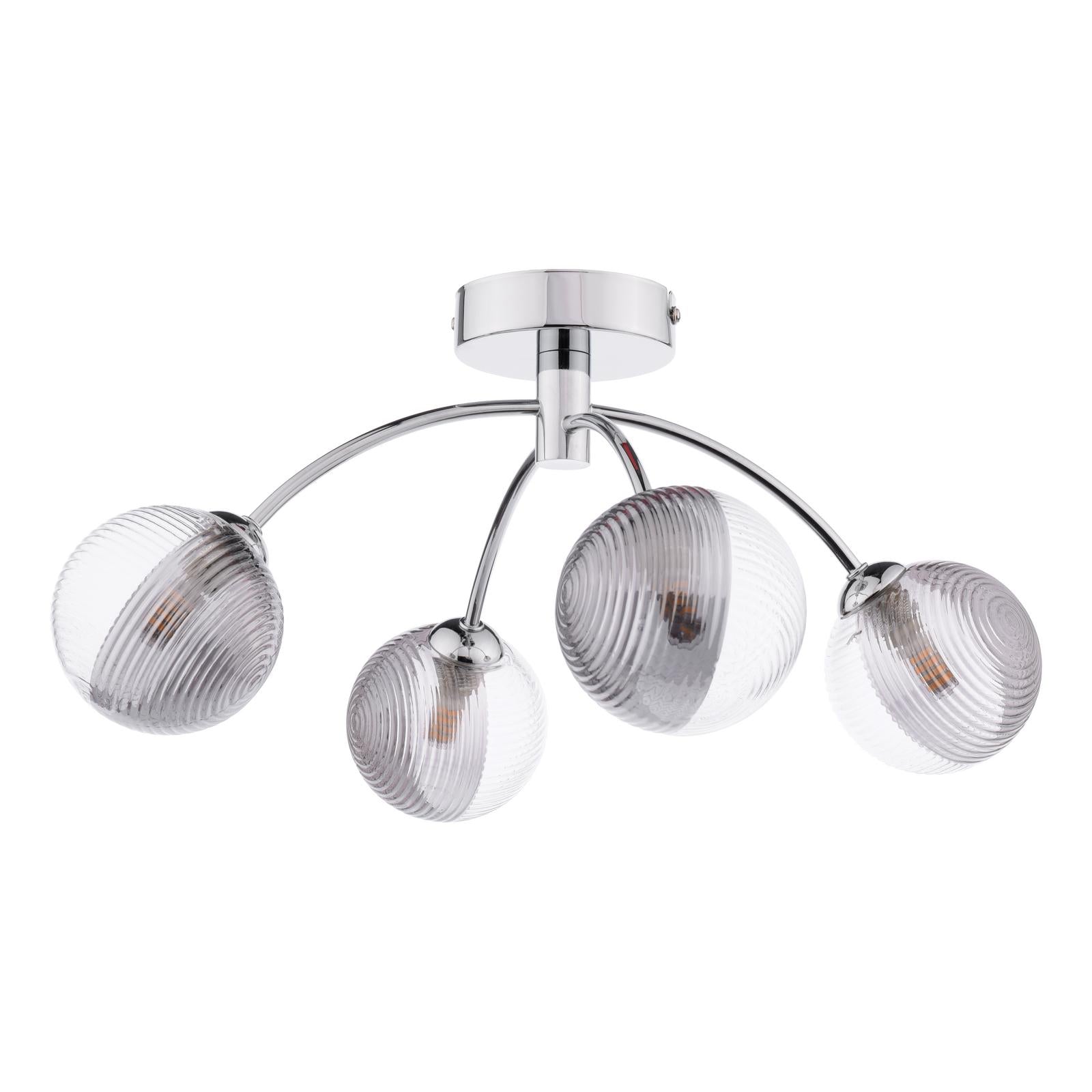 Izzy 4 Light Semi Flush Polished Chrome With Smoked/Clear Ribbed Glass
