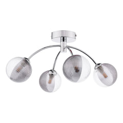 Izzy 4 Light Semi Flush Polished Chrome With Smoked/Clear Ribbed Glass