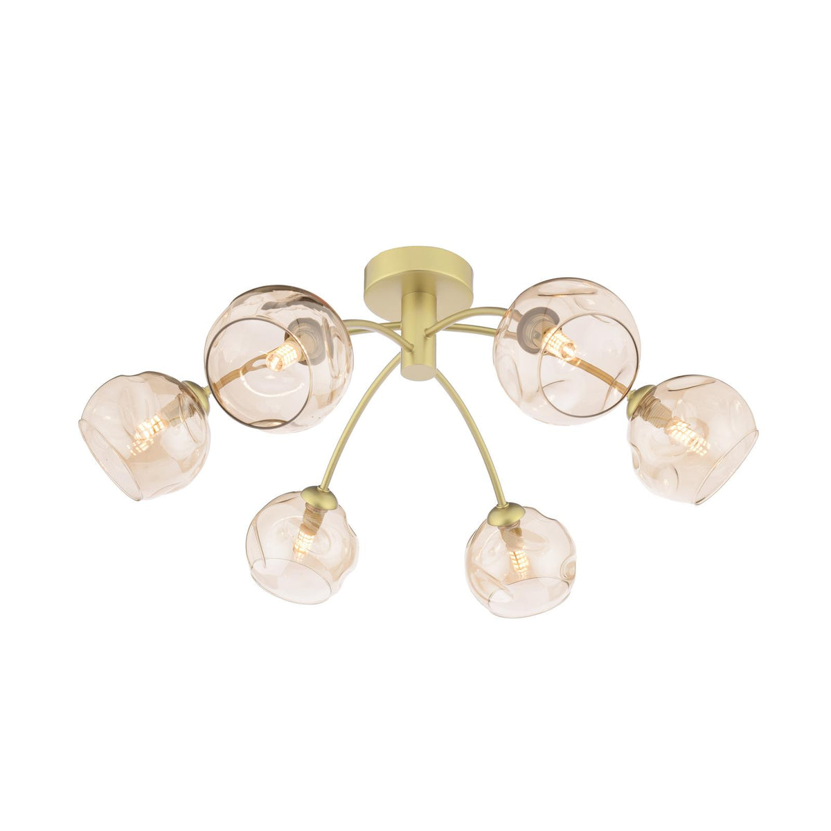 Izzy 6 Light Semi-Flush Matt Gold With Organic Amber Glass