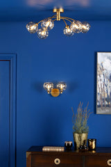 Izzy 6 Light Semi-Flush Matt Gold With Organic Amber Glass