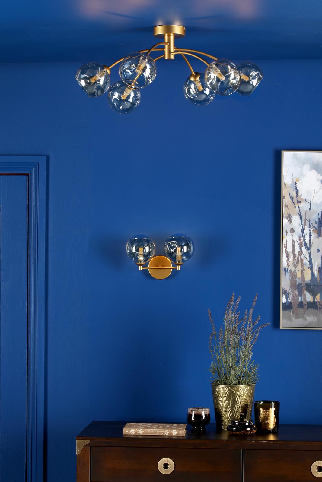 Izzy 6 Light Semi-Flush Matt Gold With Organic Amber Glass