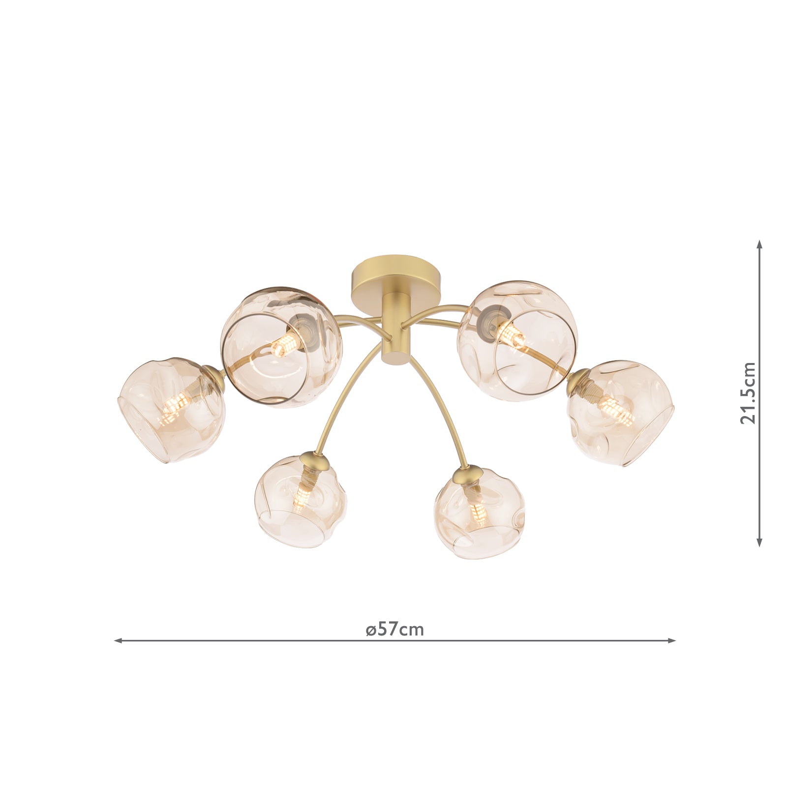 Izzy 6 Light Semi-Flush Matt Gold With Organic Amber Glass