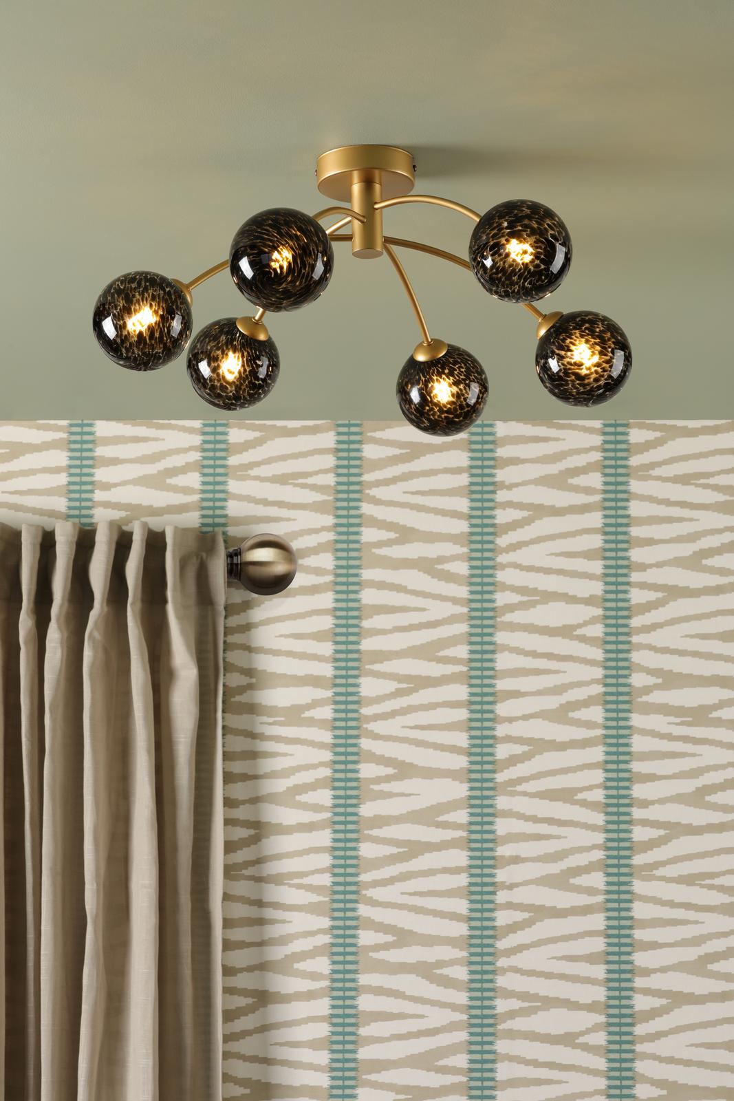 Izzy 6 Light Semi-Flush Matt Gold With Black Confetti Glass