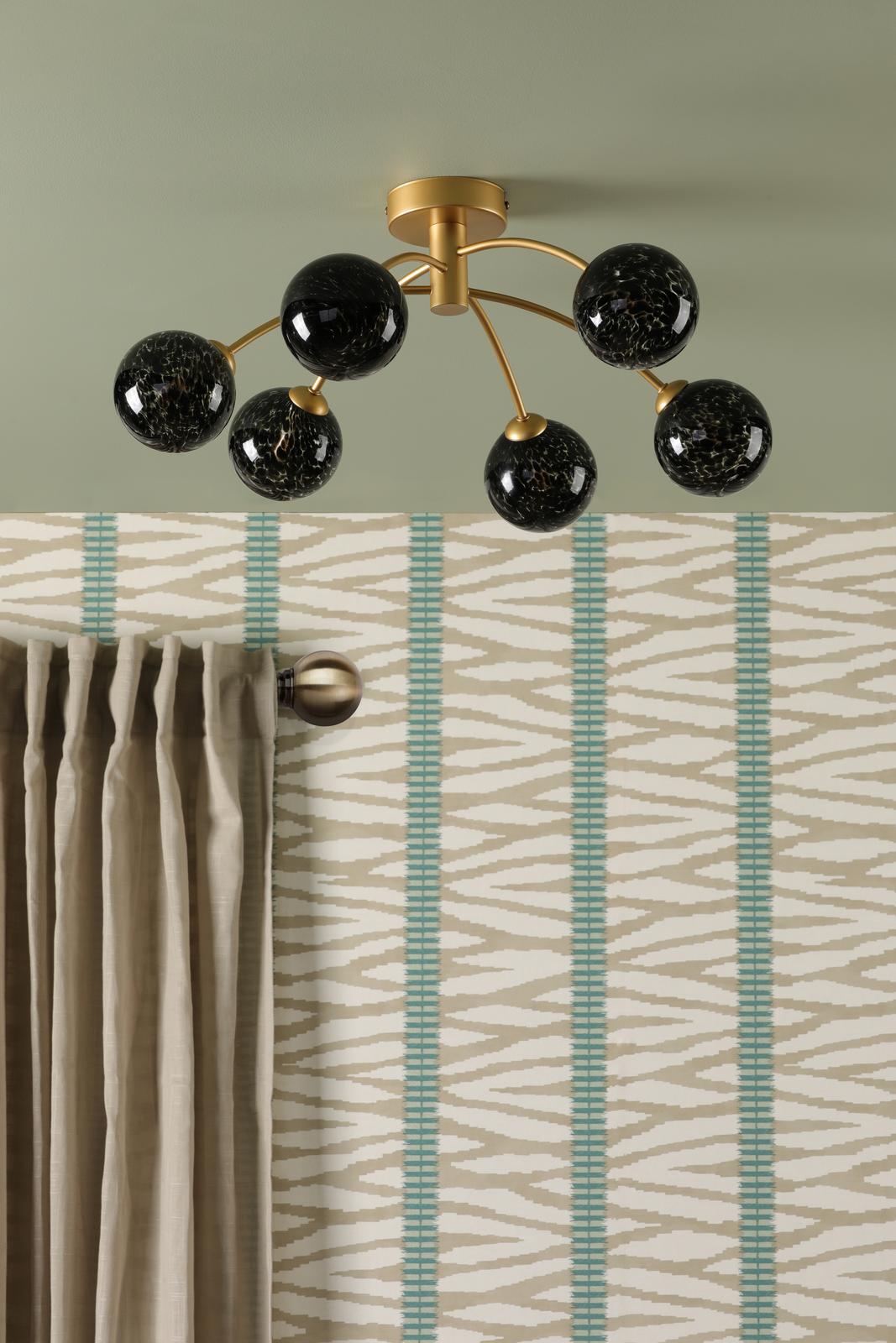 Izzy 6 Light Semi-Flush Matt Gold With Black Confetti Glass