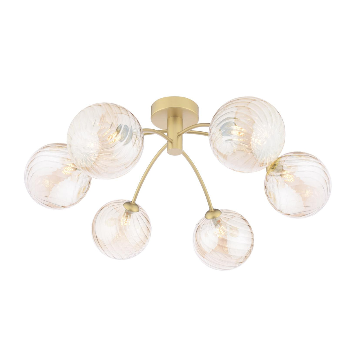 Izzy 6 Light Semi-Flush Matt Gold With Twisted Amber Glass