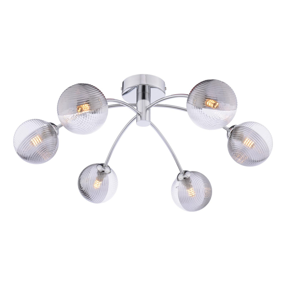 Izzy 6lt Semi Flush Polished Chrome With Smoked/Clear Ribbed Glass
