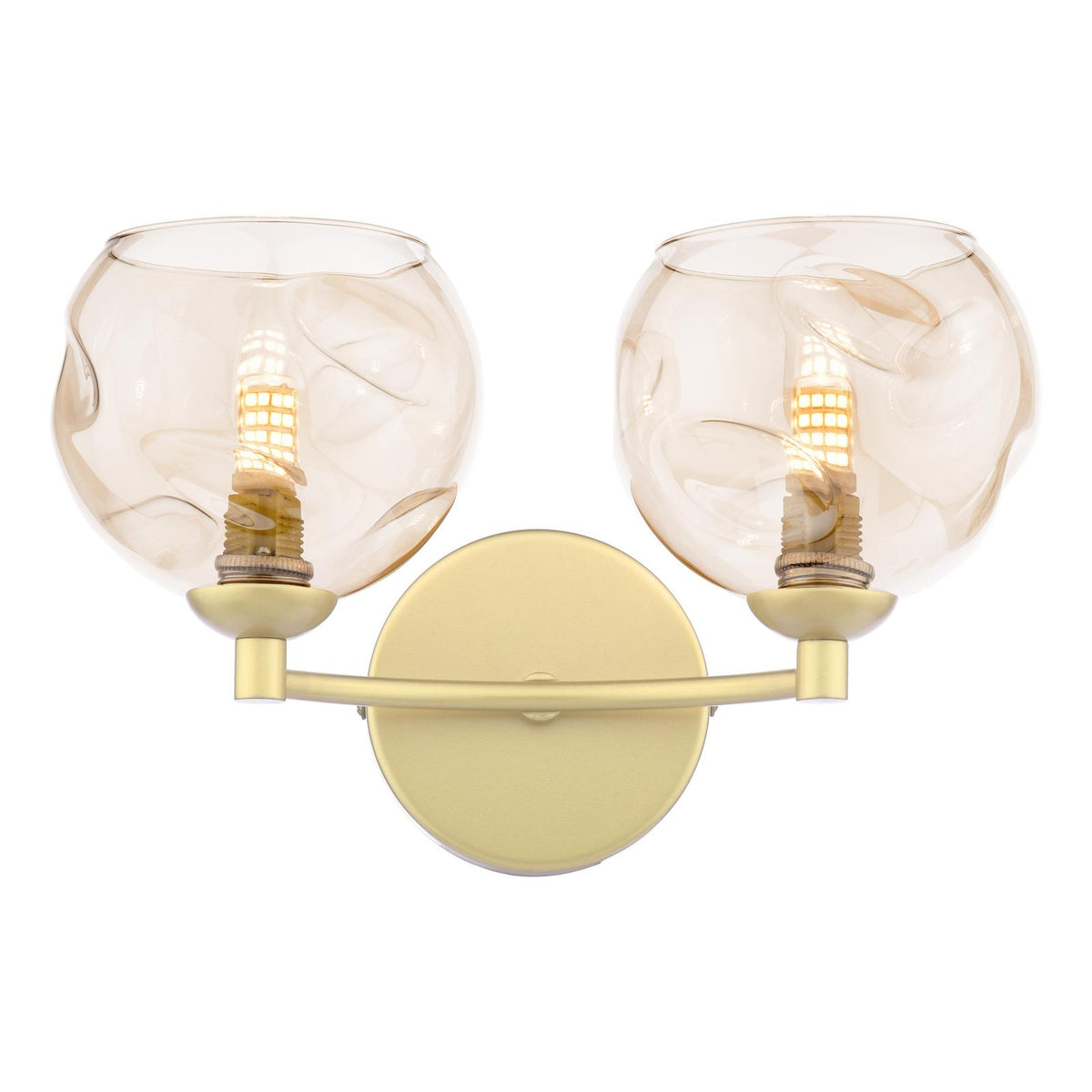 Izzy 2 Light Wall Light Matt Gold With Organic Amber Glass