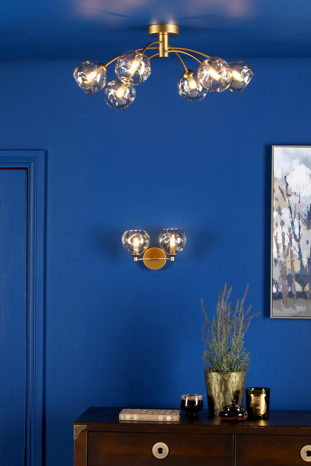 Izzy 2 Light Wall Light Matt Gold With Organic Amber Glass