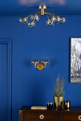 Izzy 2 Light Wall Light Matt Gold With Organic Amber Glass