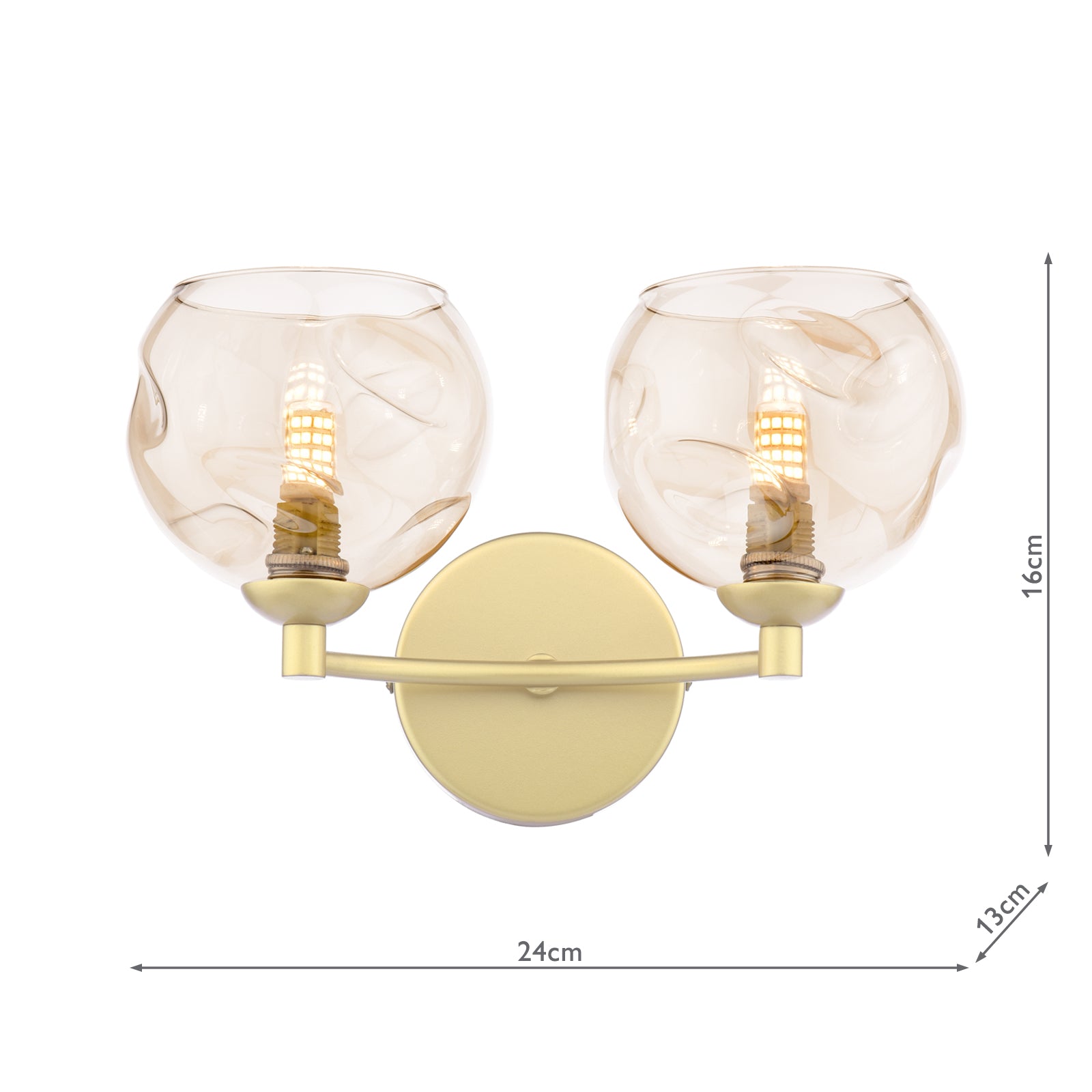Izzy 2 Light Wall Light Matt Gold With Organic Amber Glass