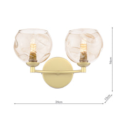 Izzy 2 Light Wall Light Matt Gold With Organic Amber Glass