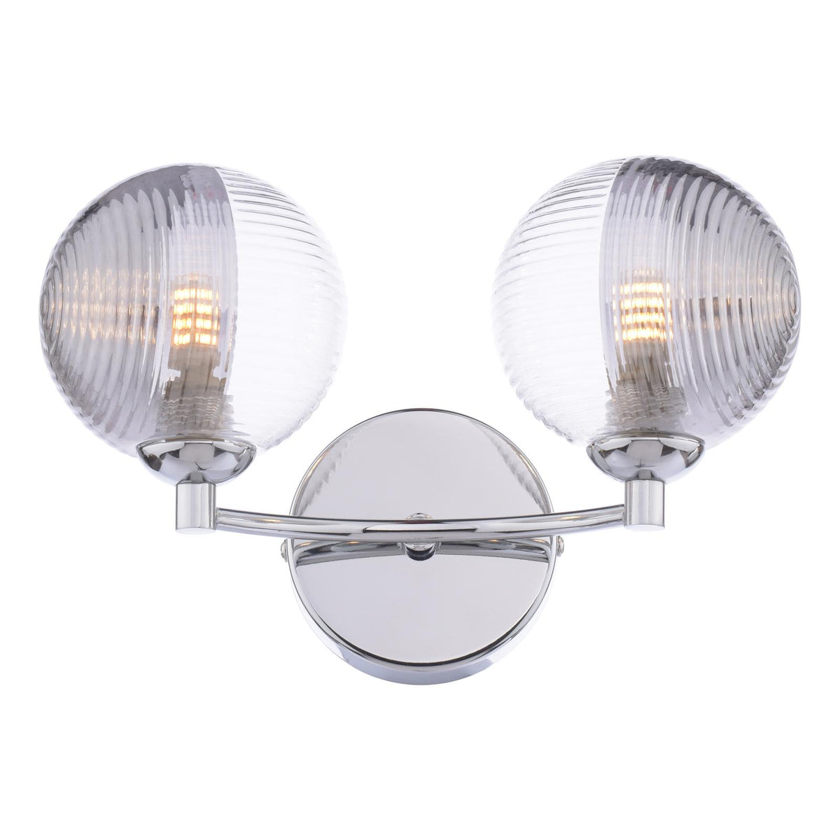 Izzy 2 Light Wall Light Polished Chrome With Smoked/Clear Ribbed Glass