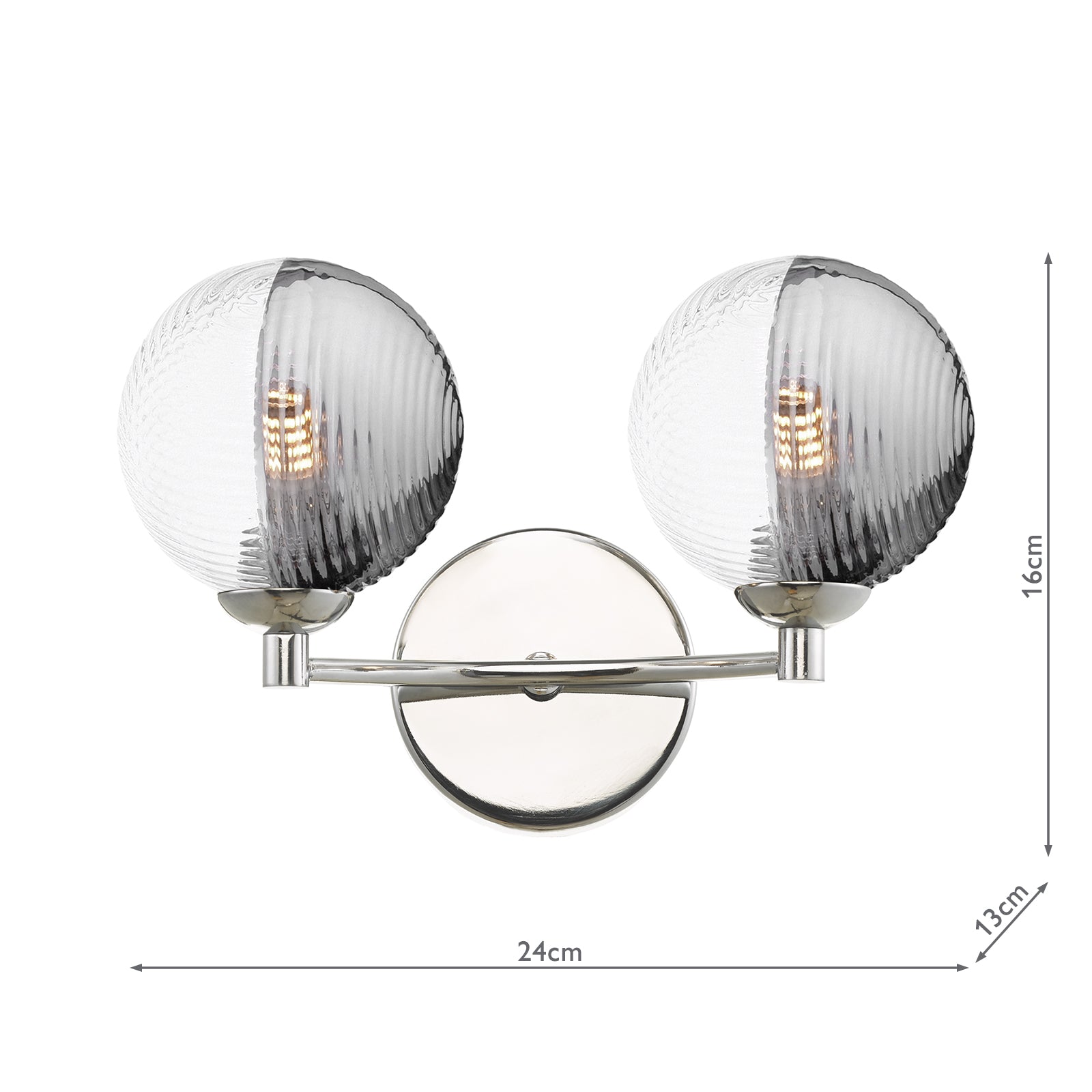 Izzy 2 Light Wall Light Polished Chrome With Smoked/Clear Ribbed Glass