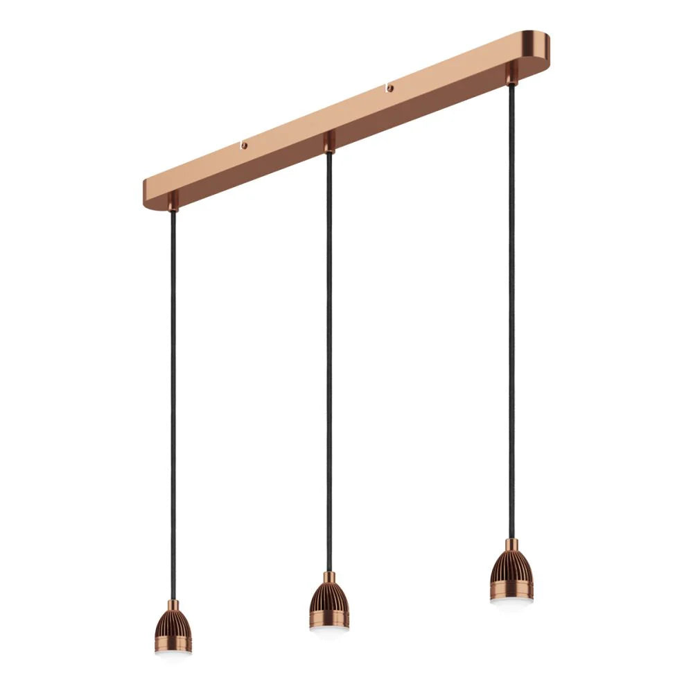 Industrial bar suspension lighting fixtures above a kitchen island