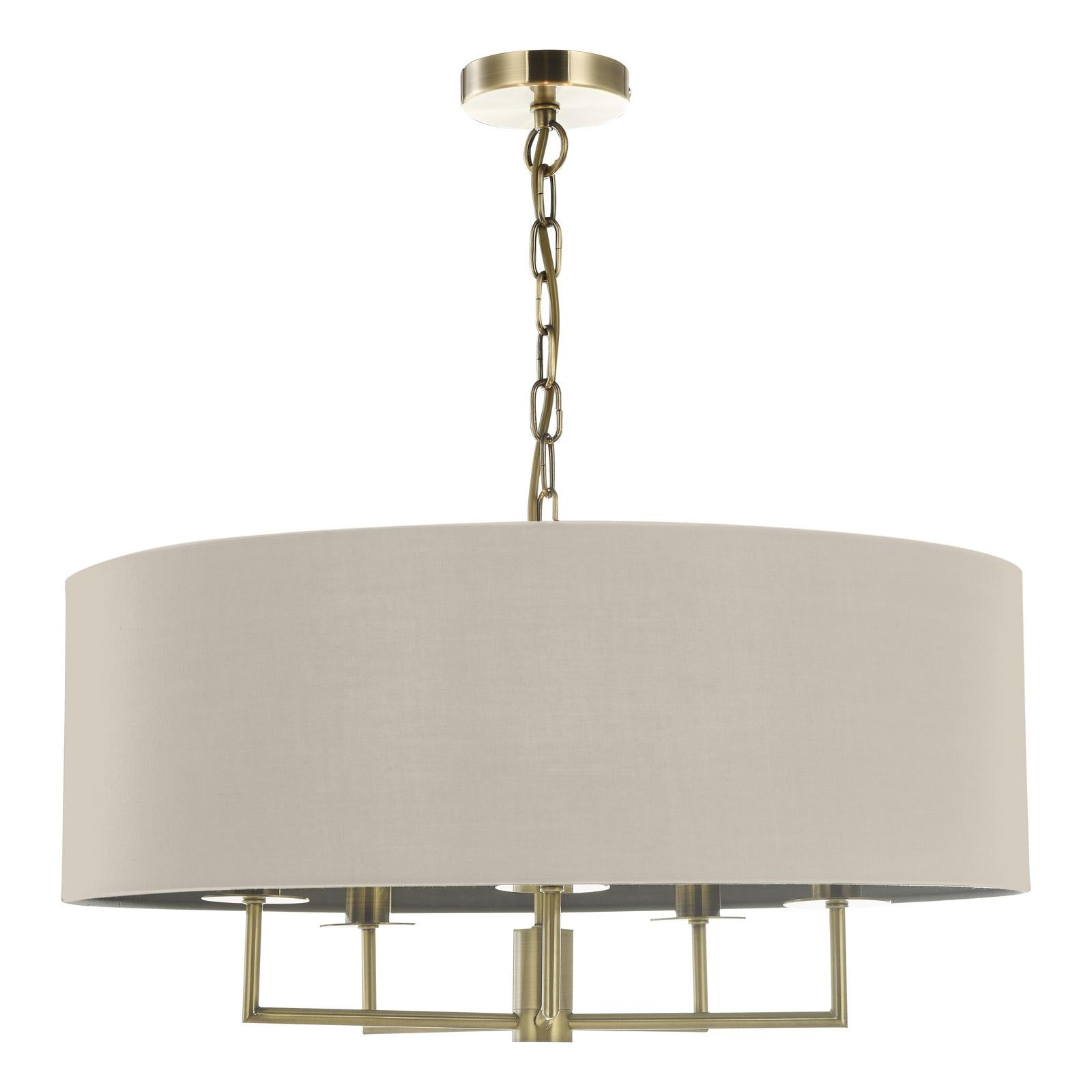 Jamelia 5 Light Shadelier Antique Brass Taupe Shade