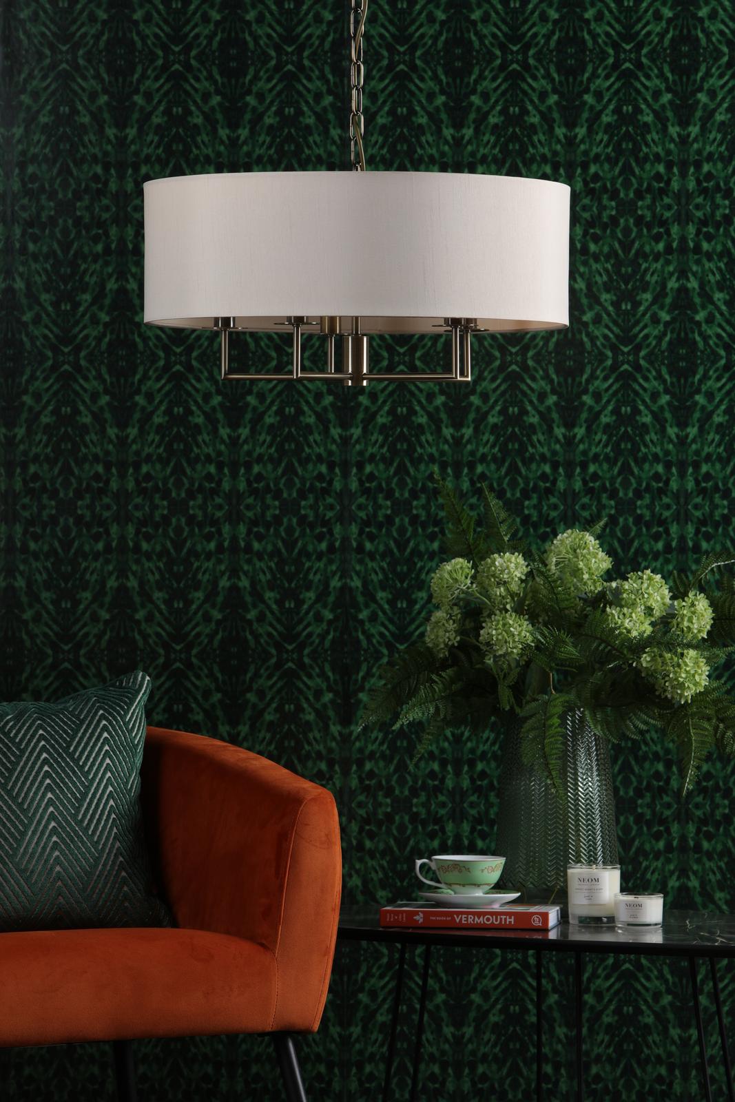 Jamelia 5 Light Shadelier Antique Brass Taupe Shade