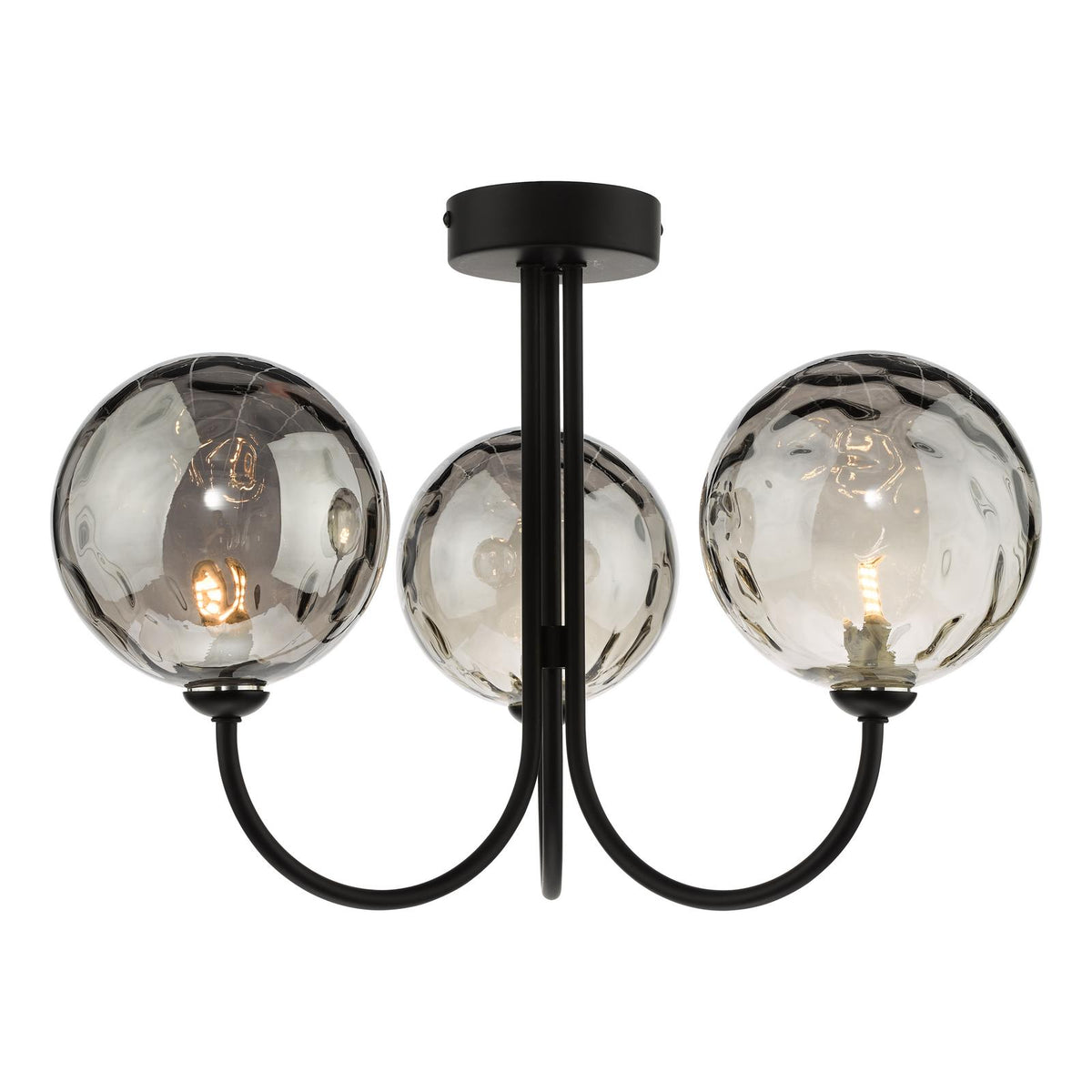 Jared 3 Light Semi Flush Matt Black With Smoked Dimpled Glass