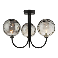 Jared 3 Light Semi Flush Matt Black With Smoked Dimpled Glass